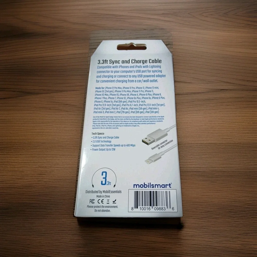 Mobilsmart iphone & ipad Charging Cable Sync & Charge 3.3ft Lighting To USB